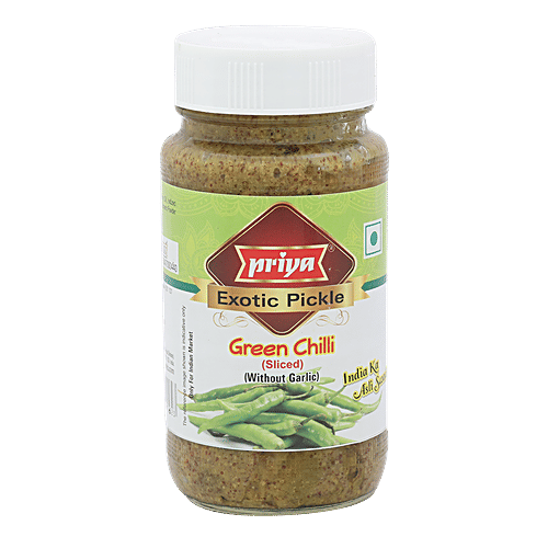 Priya Pickle - Green Chilli (Sliced) With out Garlic, 300 g Bottle 