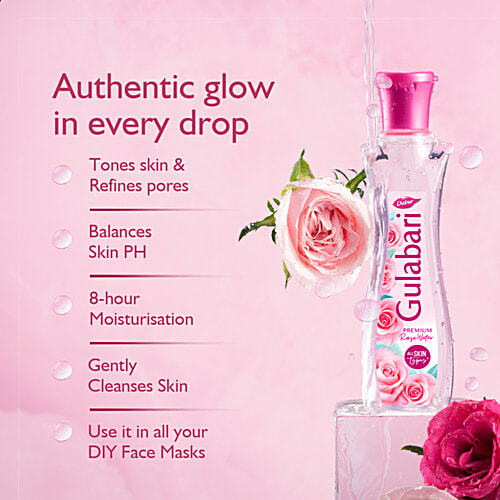 Dabur Gulabari Premium Rose Water, 120 ml  With No Paraben, Cleanses Hydrates and Moisturises Skin, Balances and Restores Skin's pH Levels, For All Skin TypesWith No Paraben, Cleanses Hydrates and Moisturises Skin, Balances and Restores Skin's pH Levels, For All Skin Types