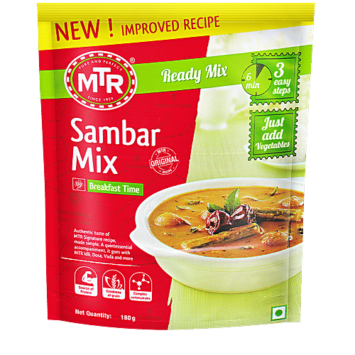 MTR Original Sambar Ready Mix, 180 g Pouch Source of Protein, Goodness of Grain