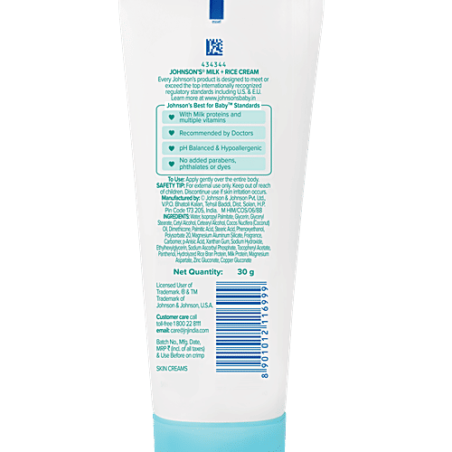 Buy Johnson Johnson Baby Milk Cream 30 Gm Online at the Best Price of