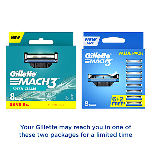 Gillette Mach 3 - Manual Shaving Razor Blades Cartridge, 8 pcs  Advanced 3 Blade Shaving Technology
