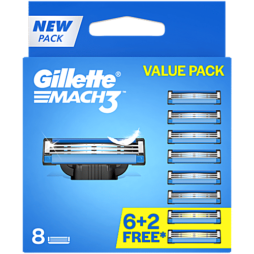Gillette Mach 3 - Manual Shaving Razor Blades Cartridge, 8 pcs  Advanced 3 Blade Shaving Technology