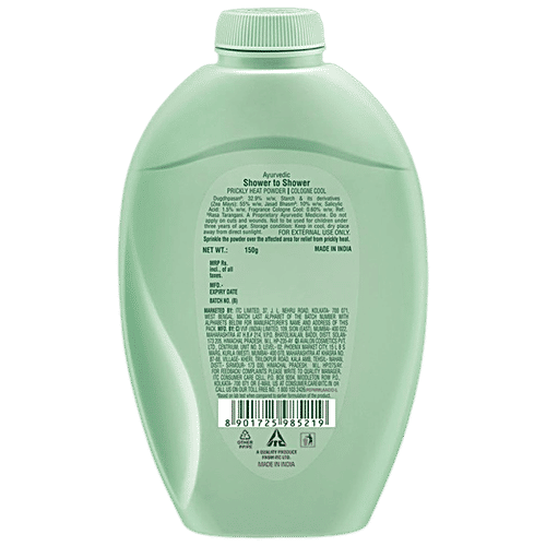 Shower To Shower Prickly Heat Powder - Cologne Cool, Ayurvedic, 2X Sweat Absorption, 150 g  