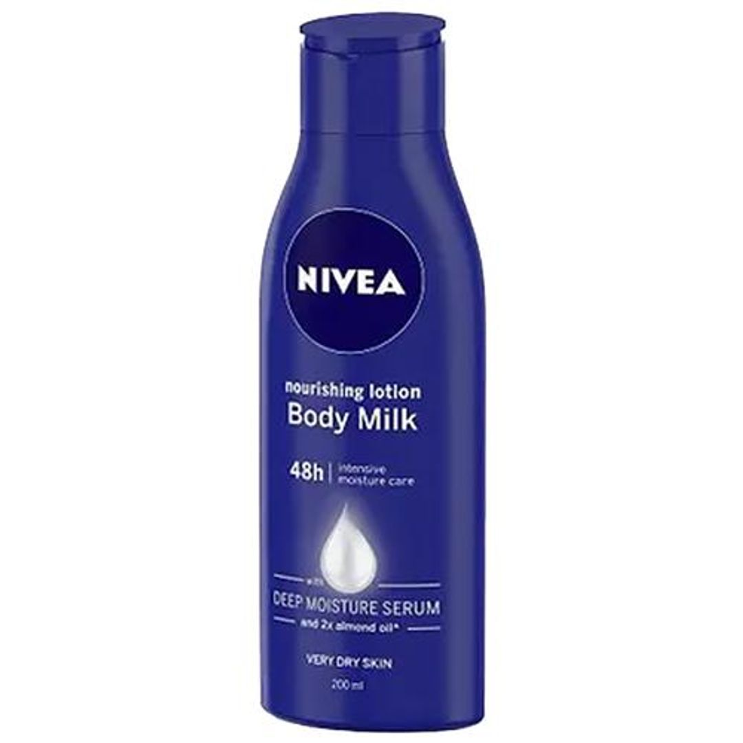 NIVEA Body Milk Nourishing Lotion - Very Dry Skin, With Deep Moisture Serum & 2X Almond Oil, 48h Intensive Moisture Care, 200 ml 