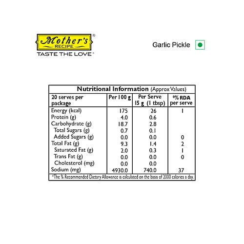 Mother's Recipe Pickle - Garlic, 300 g Jar 