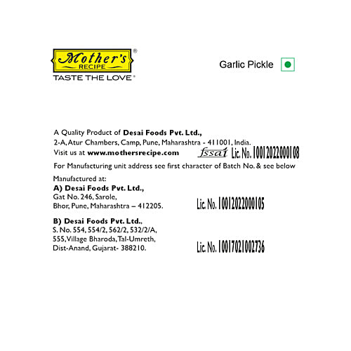 Mother's Recipe Pickle - Garlic, 300 g Jar 