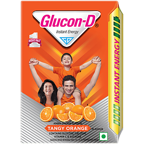 Glucon-D Instant Energy Nutrition Drink - Tangy Orange, 200 g Refill Pack Contains Glucose, Minerals