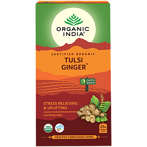 Organic India Tulsi Ginger Tea, 25 pcs Carton Caffeine Free