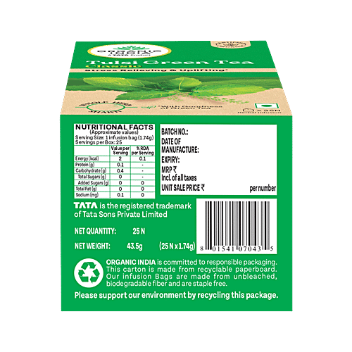 Organic India Tulsi Green Tea Classic, 43.5 g (25 Bags x 1.74 g each) 