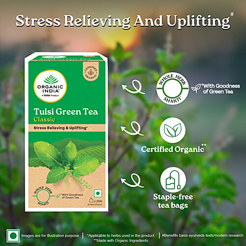 Organic India Tulsi Green Tea Classic, 43.5 g (25 Bags x 1.74 g each) 