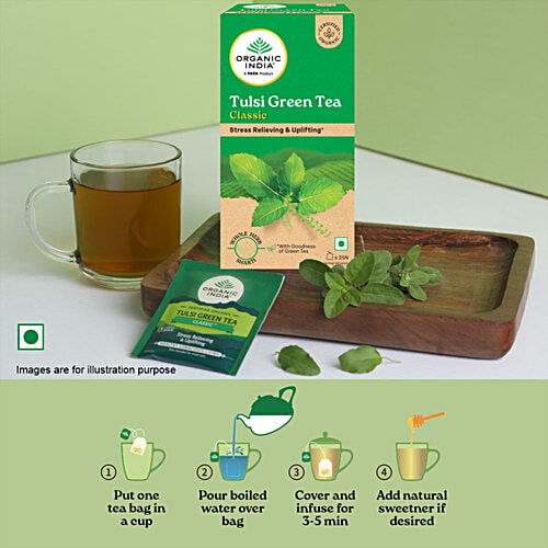 Organic India Tulsi Green Tea Classic, 43.5 g (25 Bags x 1.74 g each) 