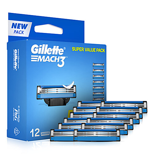 Gillette Mach3 - Manual Shaving Razor Blades Cartridge, 12 pcs  Imported Blades, 3 High Definition Blades