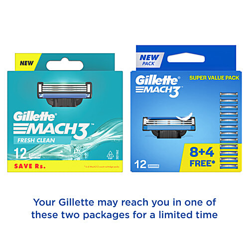 Gillette Mach3 - Manual Shaving Razor Blades Cartridge, 12 pcs  Imported Blades, 3 High Definition Blades