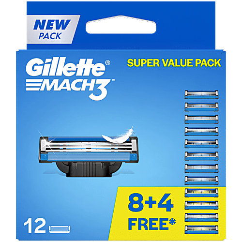 Gillette Mach3 - Manual Shaving Razor Blades Cartridge, 12 pcs  Imported Blades, 3 High Definition Blades