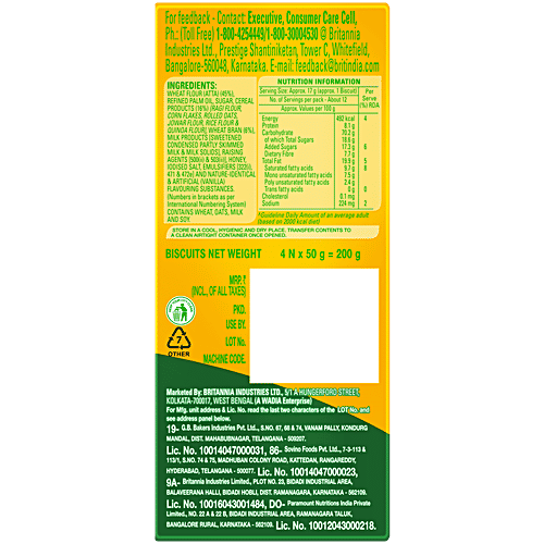 Britannia Nutrichoice 5 Grain Digestive High-Fibre Biscuits, 200 g (4 N x 50 g each) 0% Maida, High Fibre