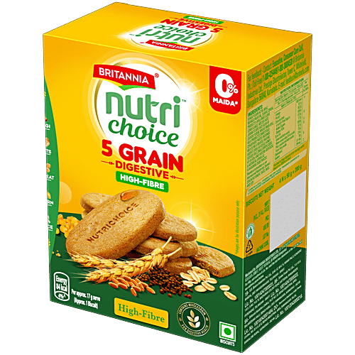 Britannia Nutrichoice 5 Grain Digestive High-Fibre Biscuits, 200 g (4 N x 50 g each) 0% Maida, High Fibre