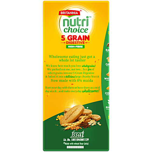 Britannia Nutrichoice 5 Grain Digestive High-Fibre Biscuits, 200 g (4 N x 50 g each) 0% Maida, High Fibre