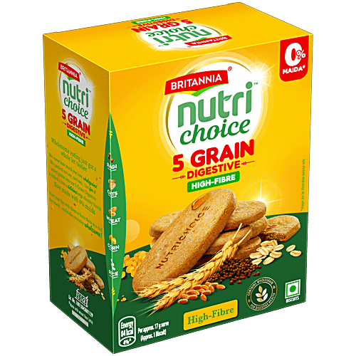 Britannia Nutrichoice 5 Grain Digestive High-Fibre Biscuits, 200 g (4 N x 50 g each) 0% Maida, High Fibre