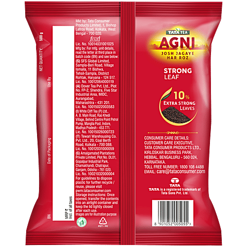 Tata Tea Agni Strong Blend, With 10% Extra Strong Leaves, 500 g Pouch