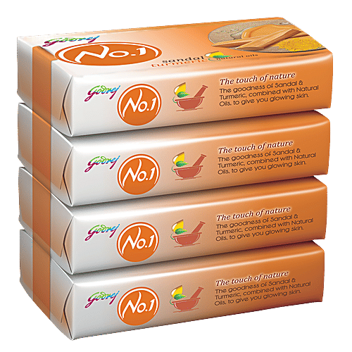 Godrej No.1 Sandal & Turmeric Bathing Soap, With Natural Oils, Gives Glowing Skin, 47 g (Pack of 4) 