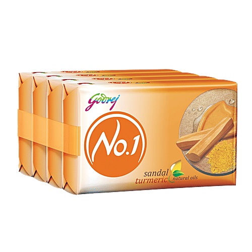 Godrej No.1 Sandal & Turmeric Bathing Soap, With Natural Oils, Gives Glowing Skin, 47 g (Pack of 4) 