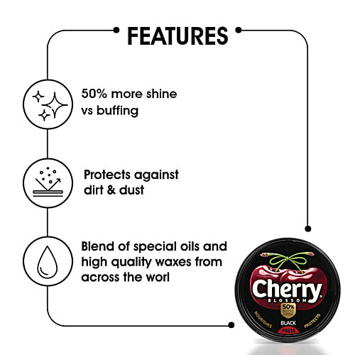 Cherry Blossom Wax Shoe Polish, Black, 15 g  50% more shine
 Protects against dirt & dust