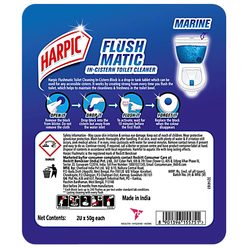 Harpic Flush Matic In-Cistern Toilet Cleaner Block - Marine, 100 g  