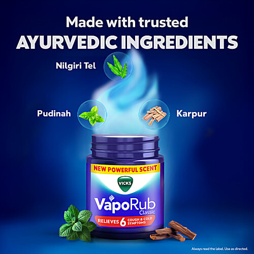 Vicks Vapo Rub With Menthol, Camphor & Eucalyptus Oil - Relieves Cold & Cough, Clears Blocked Nose, 50 ml Bottle 