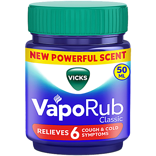 Vicks Vapo Rub With Menthol, Camphor & Eucalyptus Oil - Relieves Cold & Cough, Clears Blocked Nose, 50 ml Bottle 