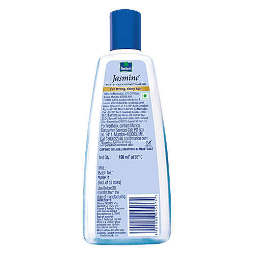 Parachute Advansed Jasmine Coconut Hair Oil With Vitamin E - Non-Sticky, For Healthy Shiny Hair, 190 ml  With Vitamin E