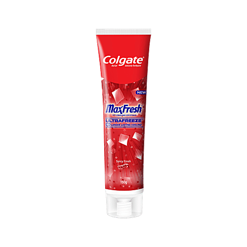 Colgate MaxFresh Toothpaste, Red Gel Paste with Menthol for Super Fresh Breath, 150g (Spicy Fresh), 150 g  Super Freshness & Intense Cooling