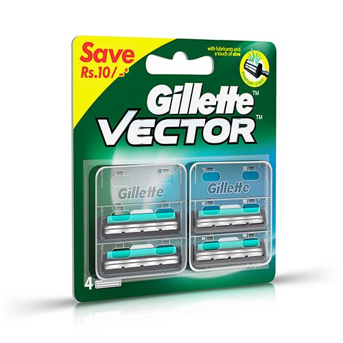Gillette Vector Plus - Manual Shaving Razor Blades Cartridge, 4 pcs  4X Blades, Comfort Strip