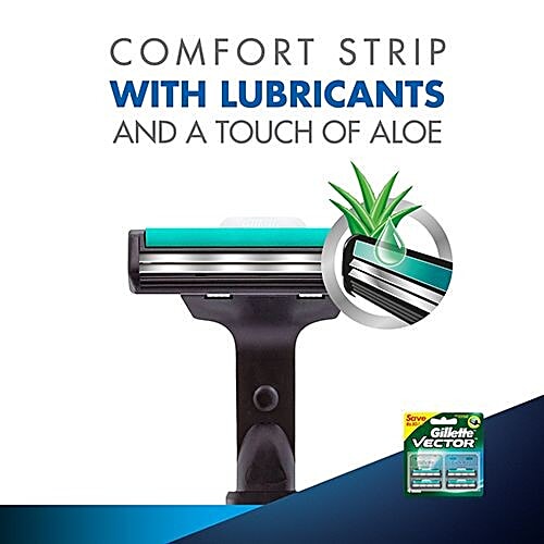 Gillette Vector Plus - Manual Shaving Razor Blades Cartridge, 4 pcs 4X Blades, Comfort Strip