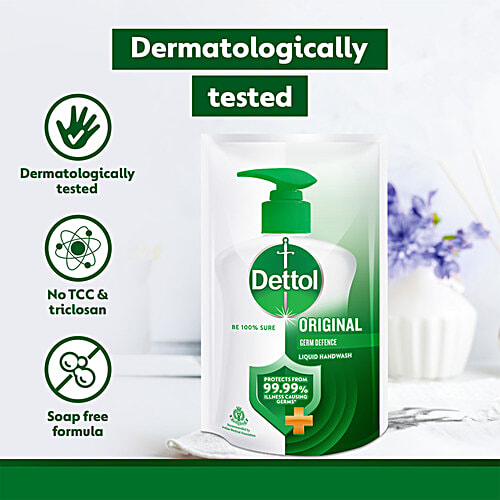 Dettol Original Liquid Handwash, 175 ml Refill Pack Germ defence Formula, 10x Better Germ Protection