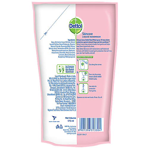 Dettol Hand Wash Liquid Refill - Skincare, 175 ml Pouch 