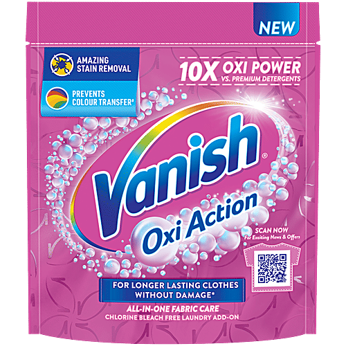 Vanish Oxi Action All In One Stain Remover Detergent Powder, 200 g Removes Stains
Whitens Whites
Brightens Colours