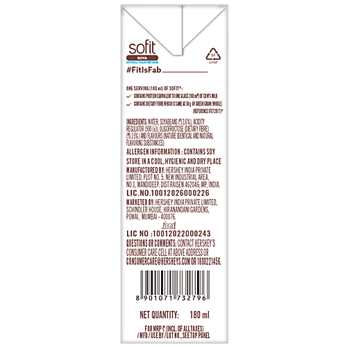 Sofit  Soya Naturally Sugar Free Drink, 180 ml Tetra Pak Vegan Drink, Lactose Free, Enriched with plant protein dietary fibers vitamins and calcium, Lactose Free