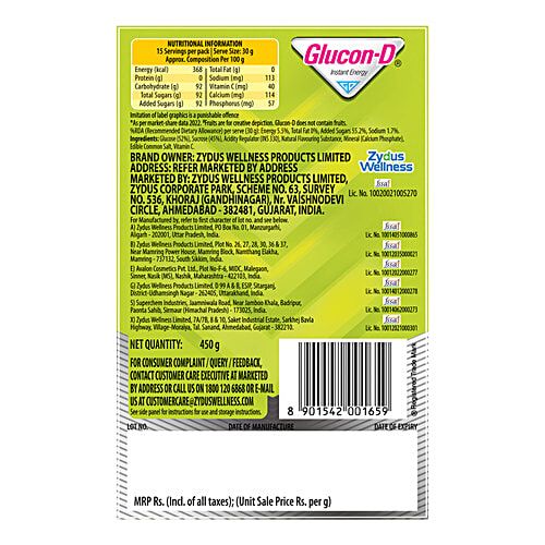 Buy Glucon D Energy Drink Pure Glucose Nimbu Pani Flavour 45050 Gm