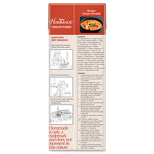 Dabur Hommade Tomato Puree -  Made From 100% Ripe Tomatoes, No Added Preservatives, 200 g  