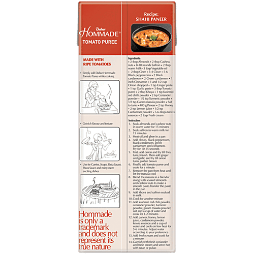 Dabur Hommade Tomato Puree - From Ripe Tomatoes, No Added Preservatives, 200 g From Ripe Tomatoes, No Added Preservatives, No Added Colour