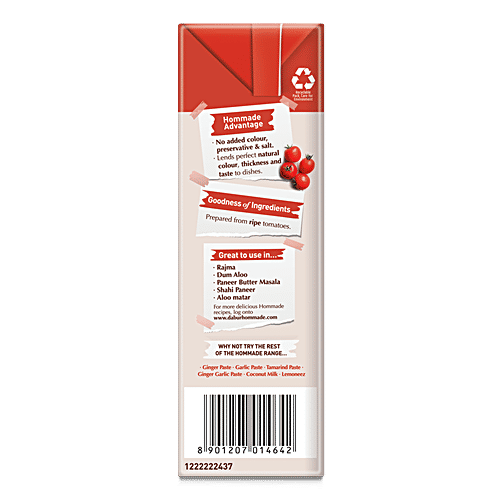 Dabur Hommade Tomato Puree -  Made From 100% Ripe Tomatoes, No Added Preservatives, 200 g  