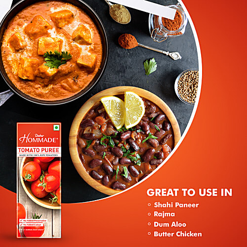 Dabur Hommade Tomato Puree -  Made From 100% Ripe Tomatoes, No Added Preservatives, 200 g  