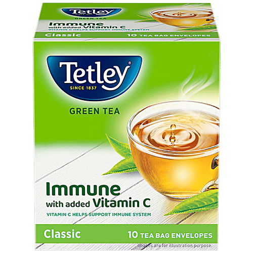 Tetley Green Tea Immune, With Added Vitamin C - Classic Flavour, 13 g (10 Bags x 1.3 g each) 