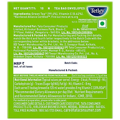 Tetley Green Tea Immune, With Added Vitamin C - Classic Flavour, 13 g (10 Bags x 1.3 g each) 