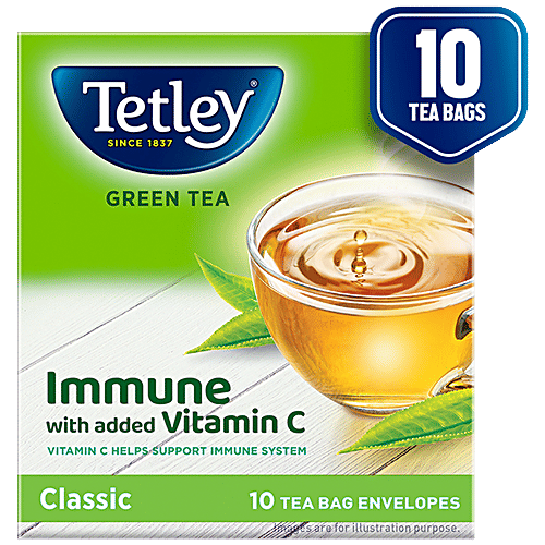 Tetley Green Tea Immune, With Added Vitamin C - Classic Flavour, 13 g (10 Bags x 1.3 g each) 
