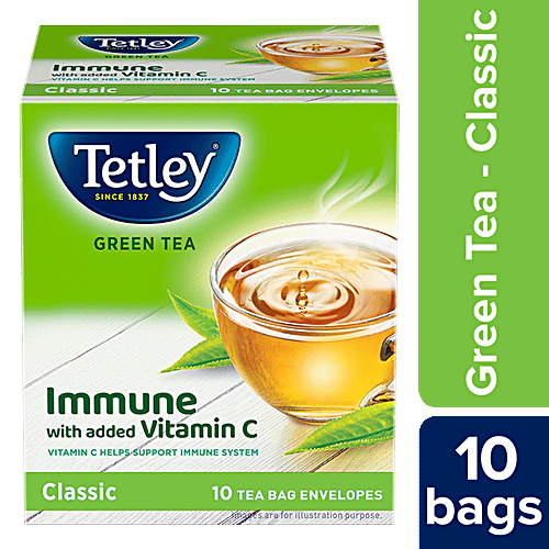 Tetley Green Tea Immune, With Added Vitamin C - Classic Flavour, 13 g (10 Bags x 1.3 g each) 