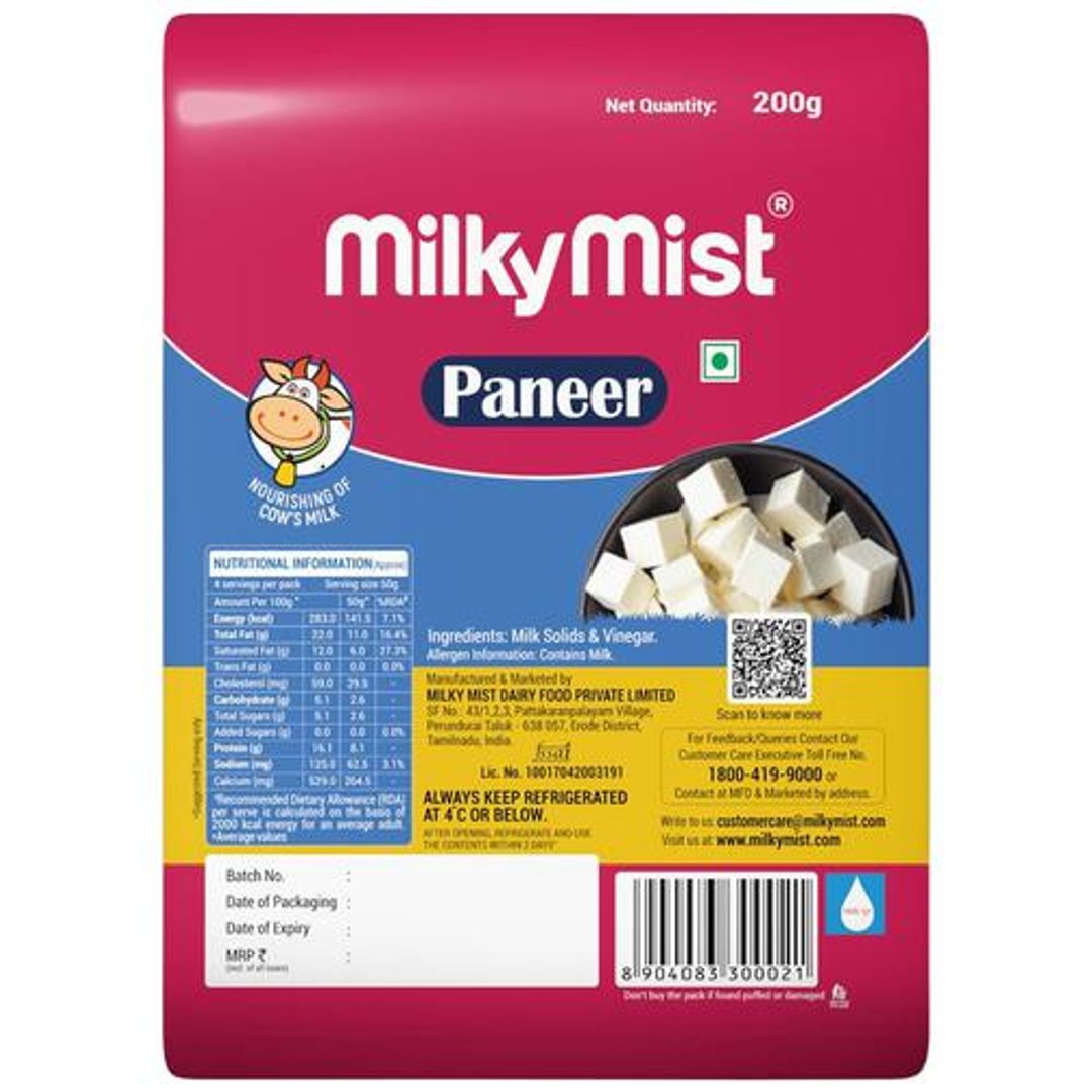 Milky Mist Paneer - Rich In Protein, Calcium, Excellent Taste, 200 g Pouch