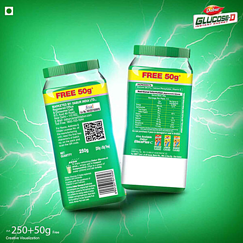 Dabur Glucose-D Instant Glucose, 200 g (Get 50 g Free) Calcium + Vitamin D, 99.4% Glucose