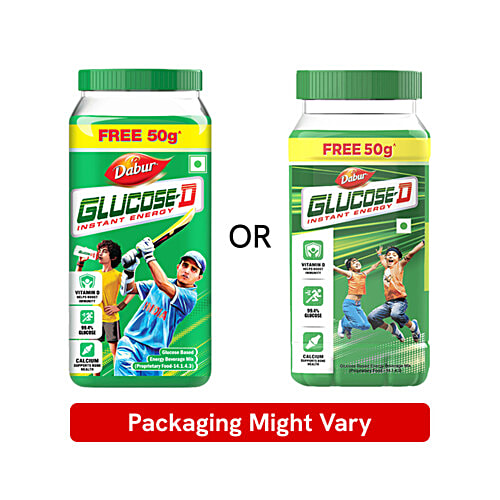Dabur Glucose-D Instant Glucose, 200 g (Get 50 g Free) Calcium + Vitamin D, 99.4% Glucose