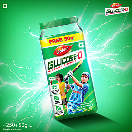 Dabur Glucose-D Instant Glucose, 200 g (Get 50 g Free) Calcium + Vitamin D, 99.4% Glucose